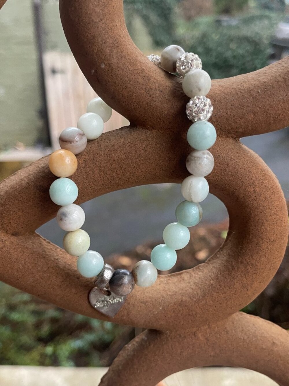 Amazonite stretch bead bracelet with a heart charm. Healing Bracelet 20 g
